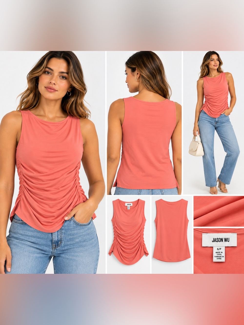 Jason Wu Pink Ruched Draped Sleeveless Stretch Top Size S NWT